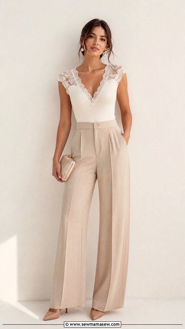 Lace Bustier Top With High Waisted Pants - 20 bustier top outfit ideas