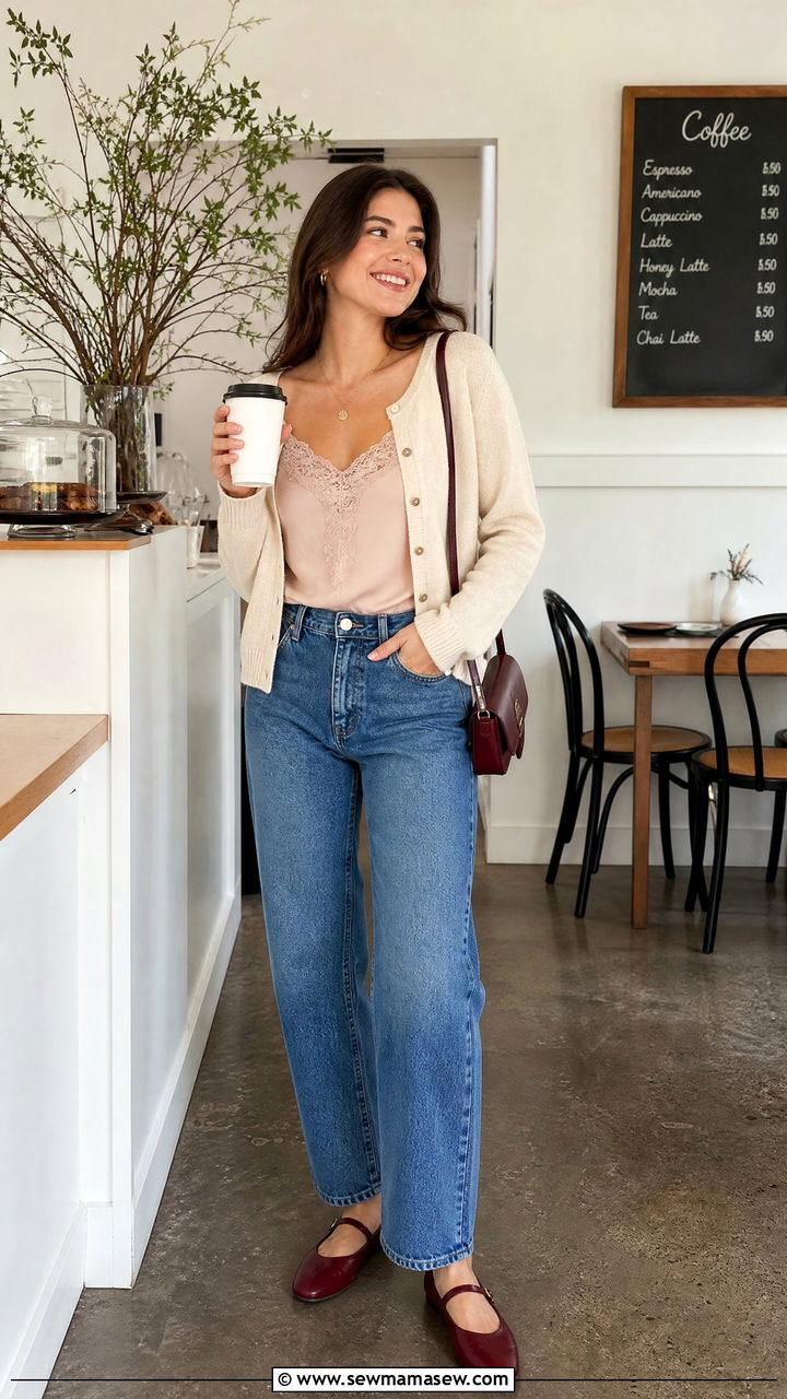 Lace Cami Top With Cardigan And Jeans - 20 lace cami top outfit ideas