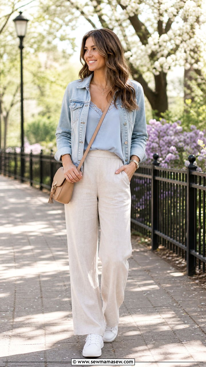 Lace Cami Top With Denim Jacket - 20 lace cami top outfit ideas