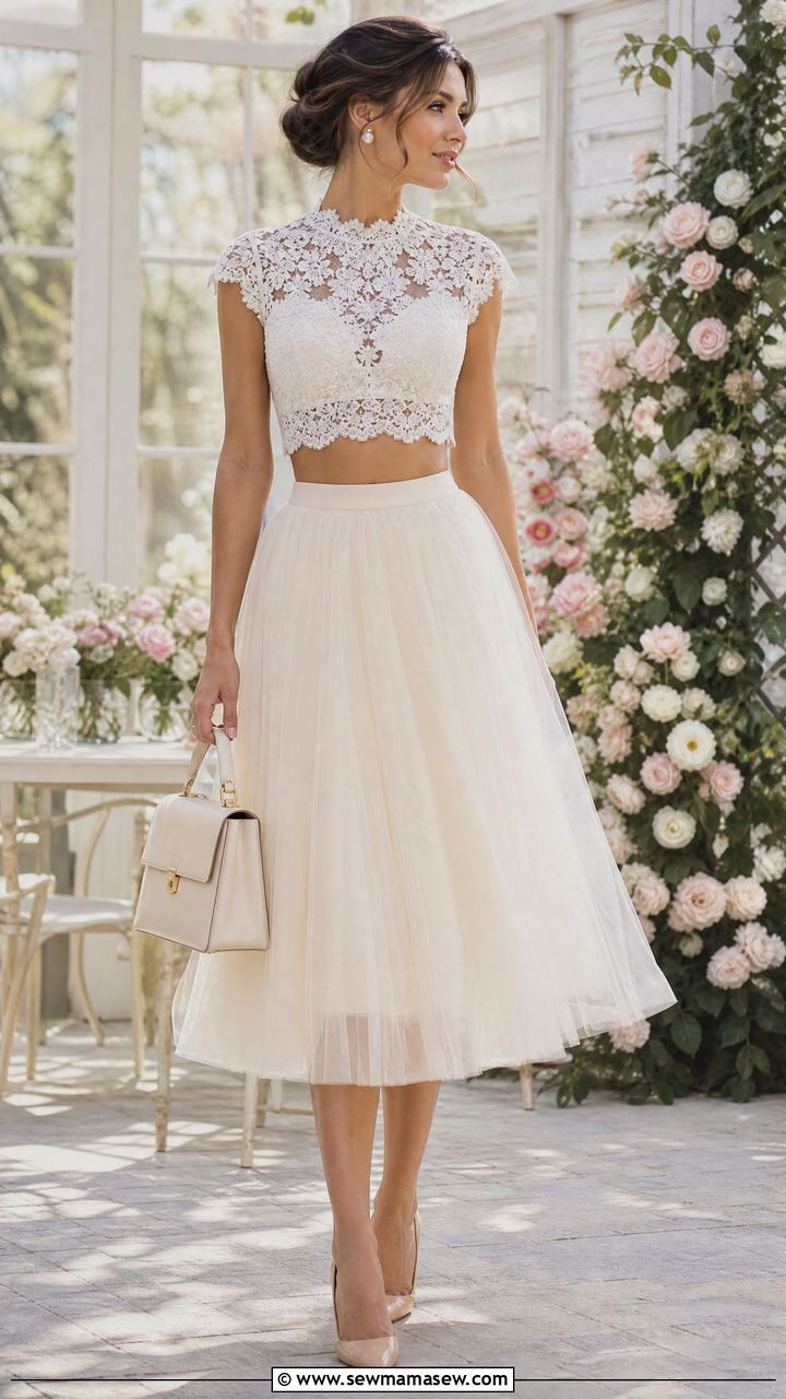 Lace Crop Top With Tulle Skirt Outfit - 20 crop top with tulle skirt outfit ideas