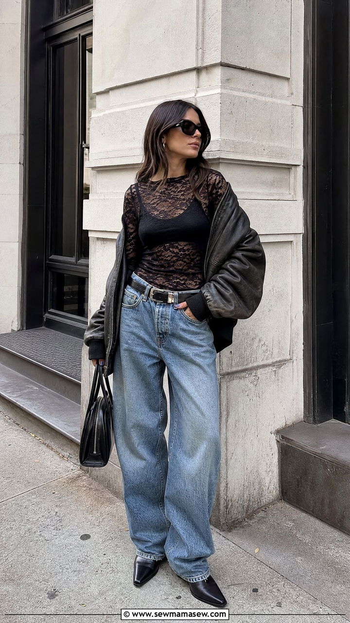 Lace Top And Baggy Jeans Outfit - 20 edgy top outfit ideas