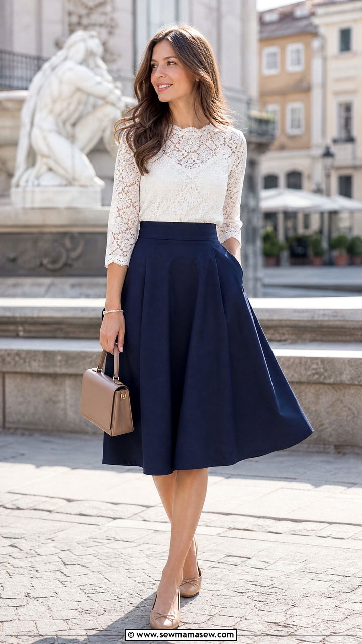 Lace Top With A Line Skirt - 20 lace top outfit ideas