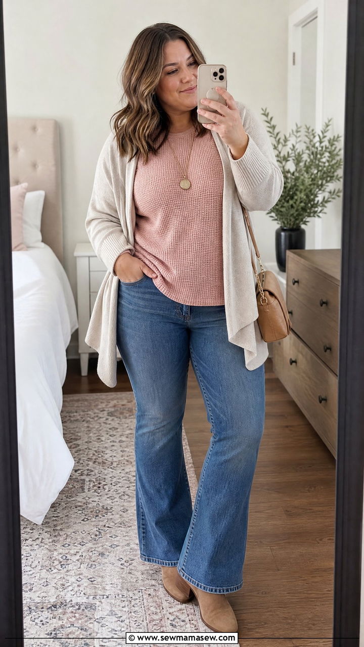 Lace Top With Cardigan And Jeans - 20 plus size lace top outfit ideas