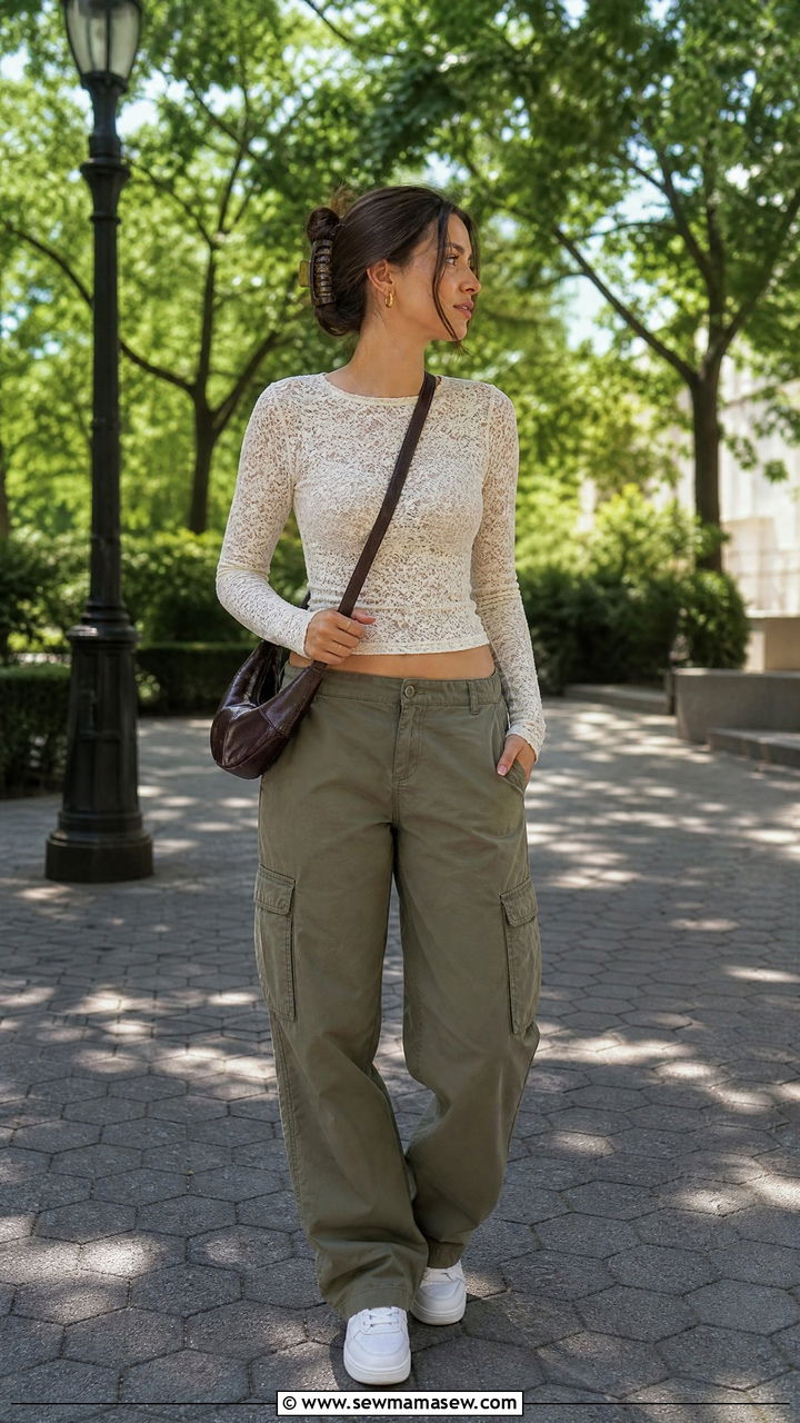 Lace Top With Cargo Pants - 20 lace top outfit ideas