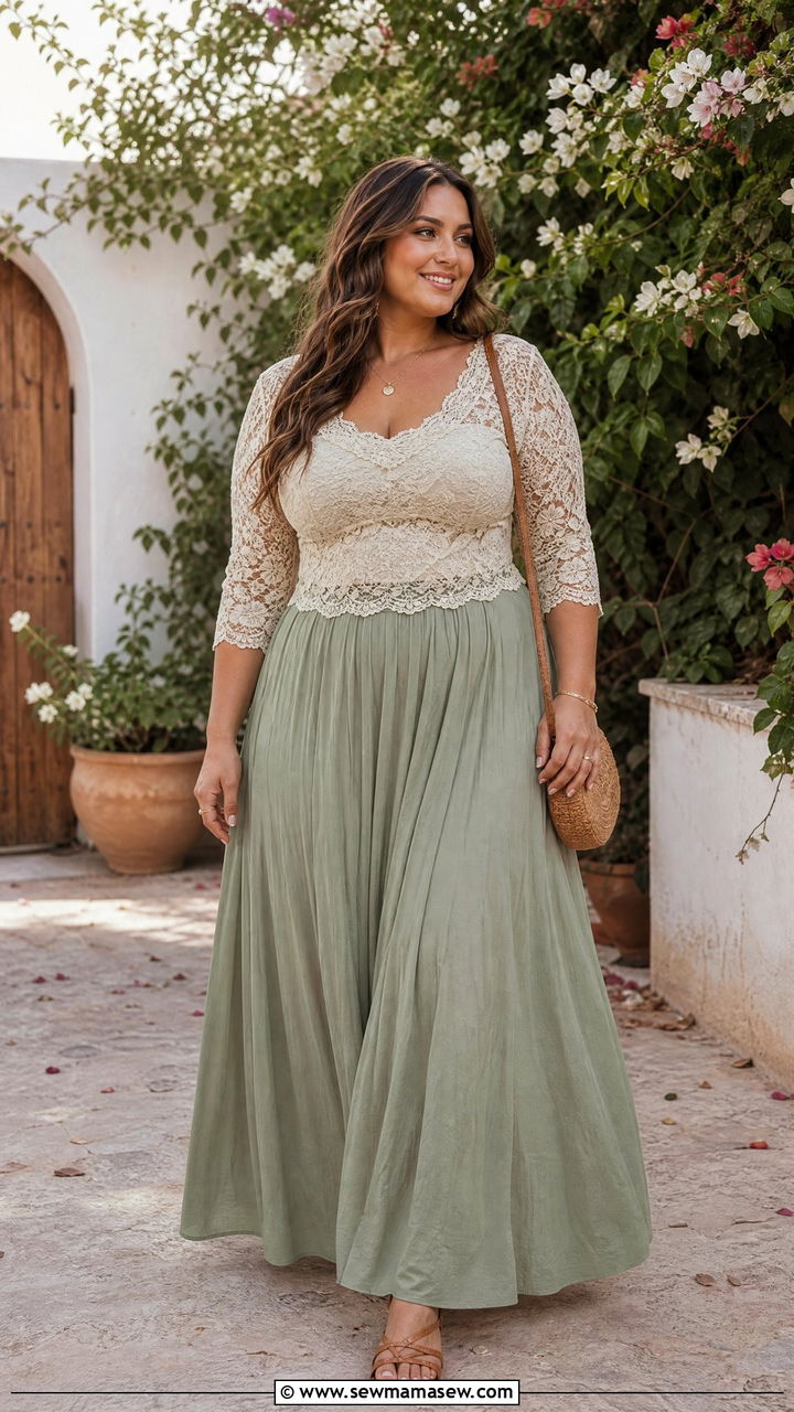 Lace Top With Maxi Skirt - 20 plus size lace top outfit ideas