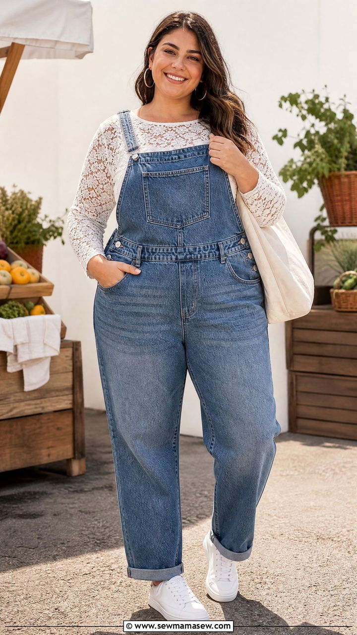 Lace Top With Overalls - 20 plus size lace top outfit ideas