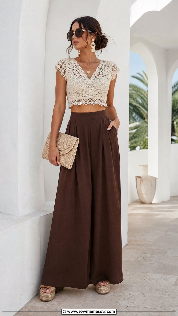 Lace Top With Palazzo Pants - 20 lace top outfit ideas