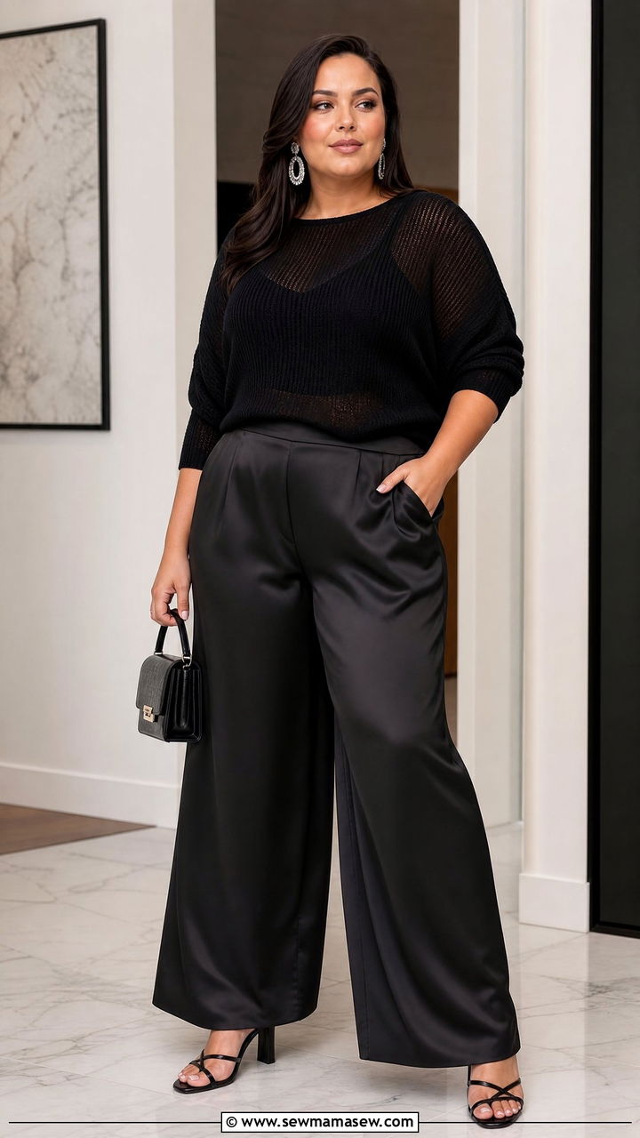 Lace Top With Satin Pants - 20 plus size lace top outfit ideas