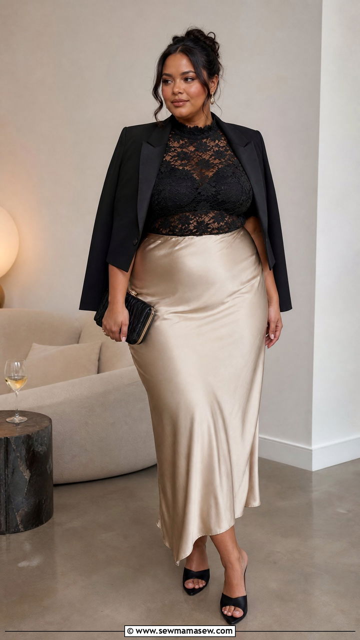 Lace Top With Slip Skirt - 20 plus size lace top outfit ideas