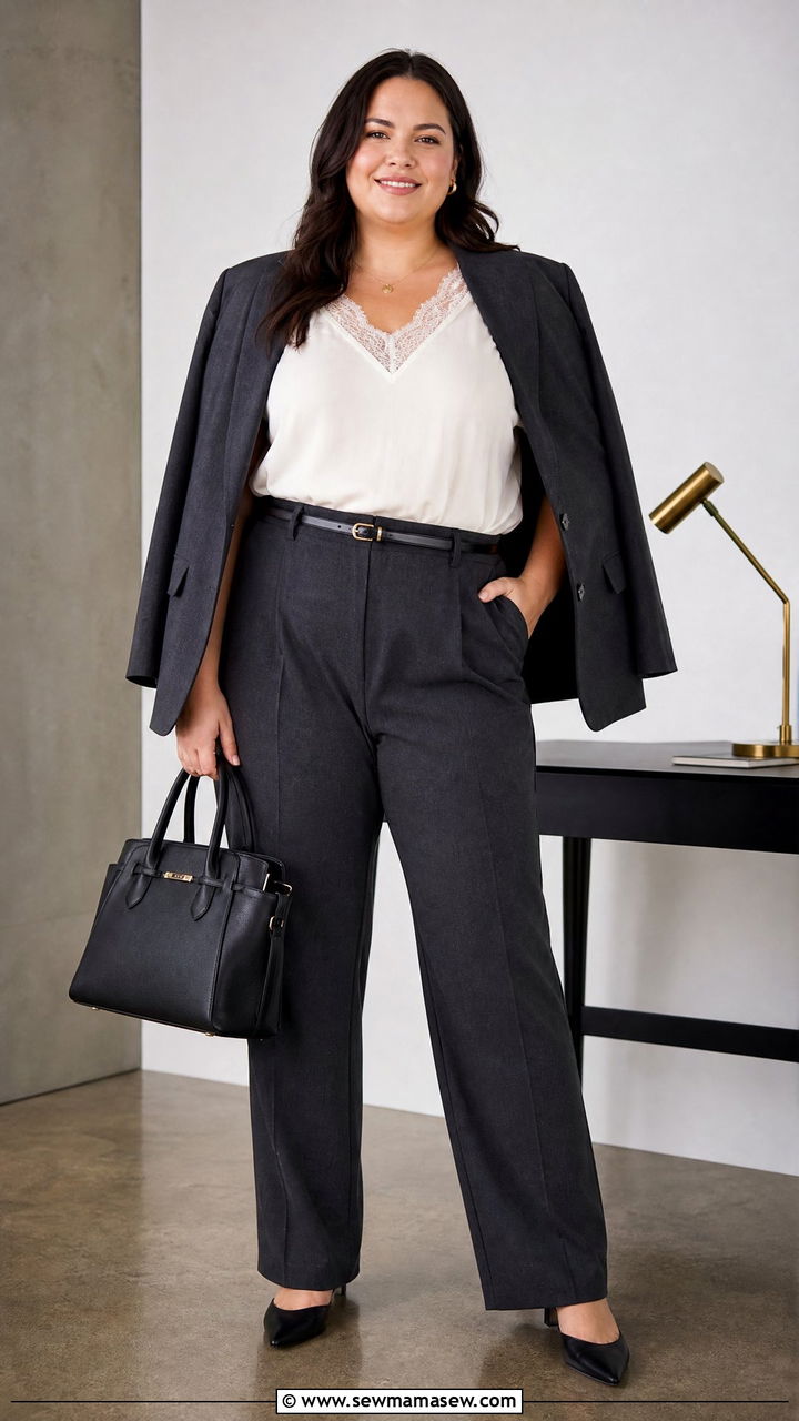 Lace Top With Suit Pants - 20 plus size lace top outfit ideas
