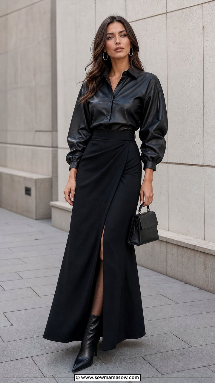 Leather Crop Top With High Slit Skirt - 20 crop top with high slit skirt outfit ideas