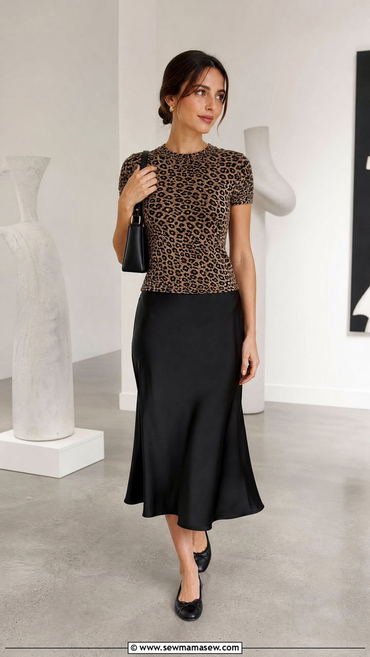Leopard Print Top With Black Midi Skirt - 20 leopard print top outfit ideas