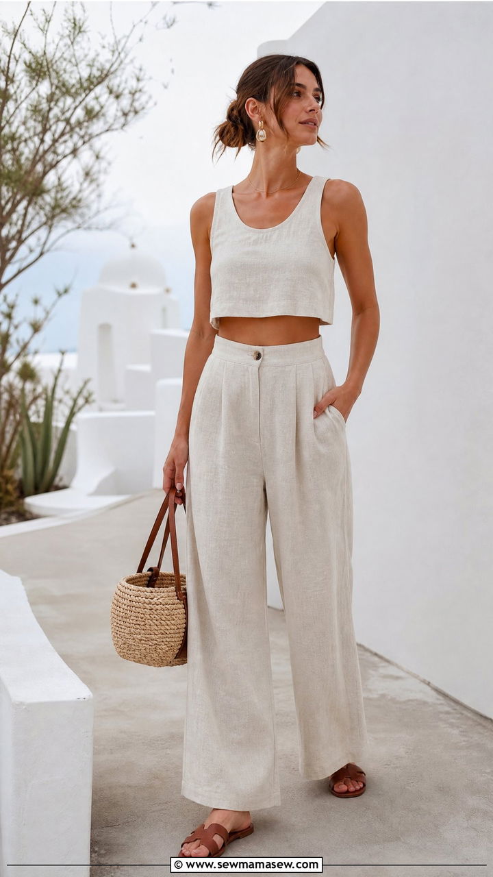 Linen Crop Top With Matching Linen Trousers - 20 crop top with linen trousers outfit ideas
