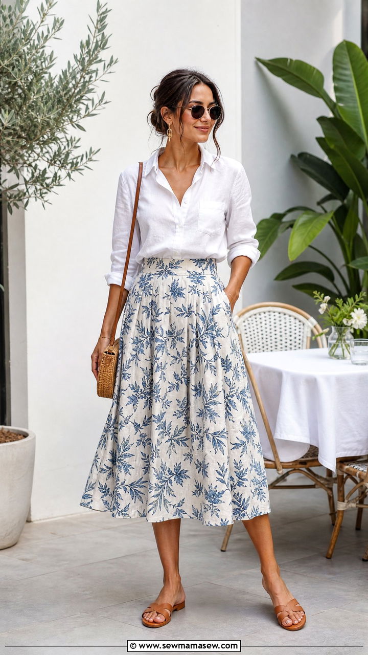 Linen Shirt With Midi Skirt - 20 linen shirt outfit ideas