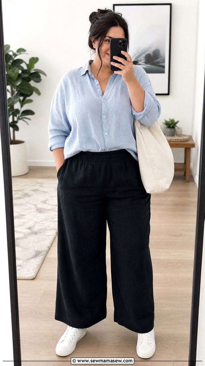 Linen Shirt With Pull On Pants - 20 plus size linen shirt outfit ideas