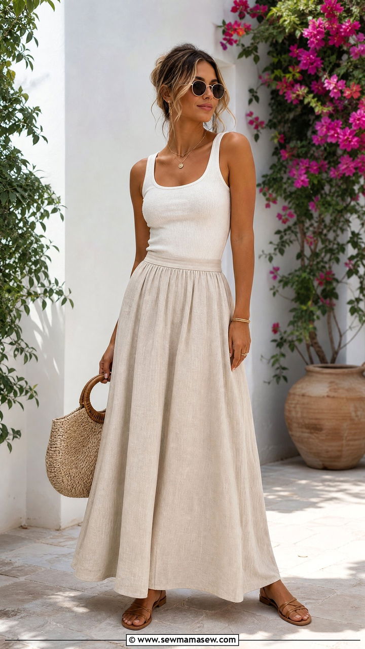 Linen Tank Top With Maxi Skirt - 20 linen top outfit ideas