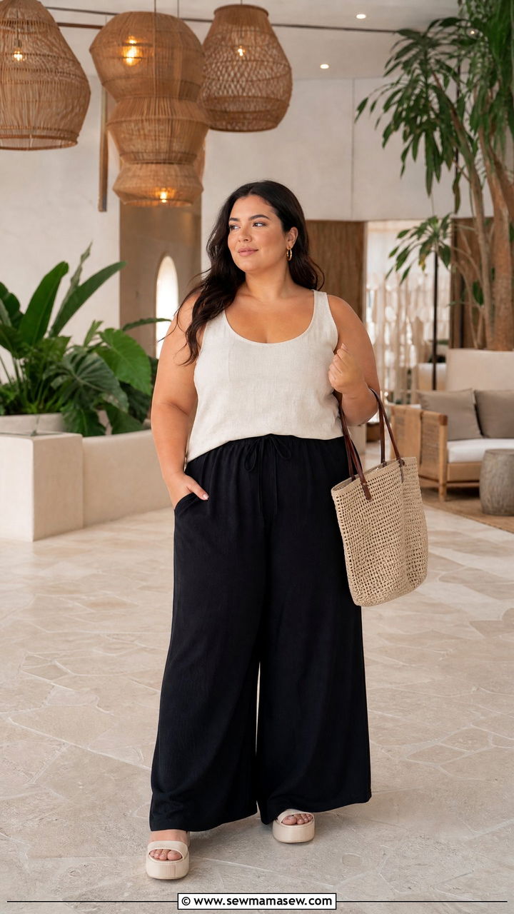 Linen Tank Top With Palazzo Pants - 20 plus size linen top outfit ideas