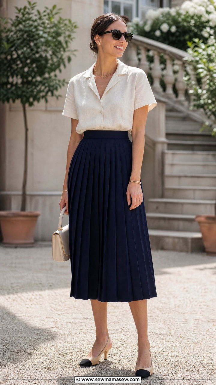 Linen Top With Pleated Skirt - 20 linen top outfit ideas