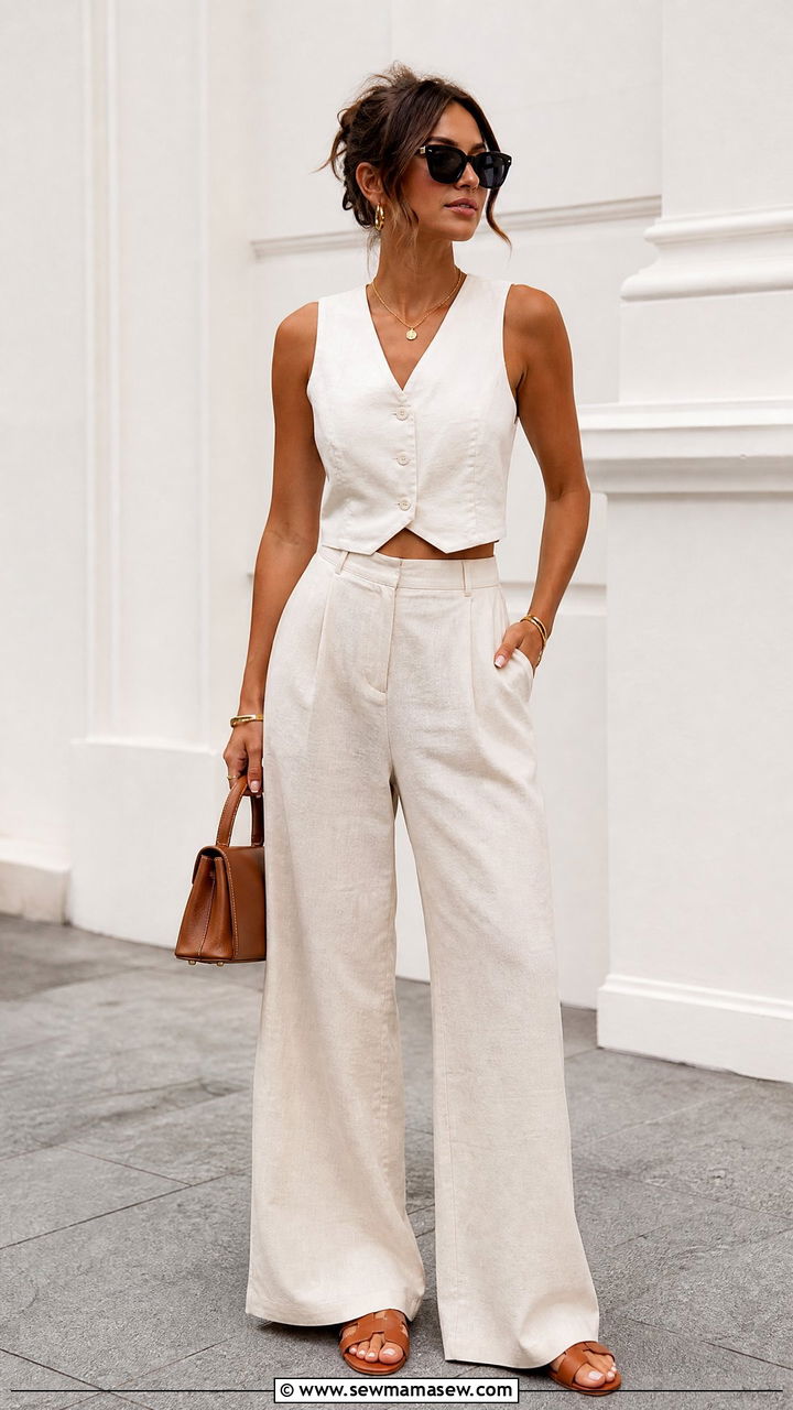 Linen Vest Crop Top With Linen Pants - 20 summer crop top outfit ideas with linen pants