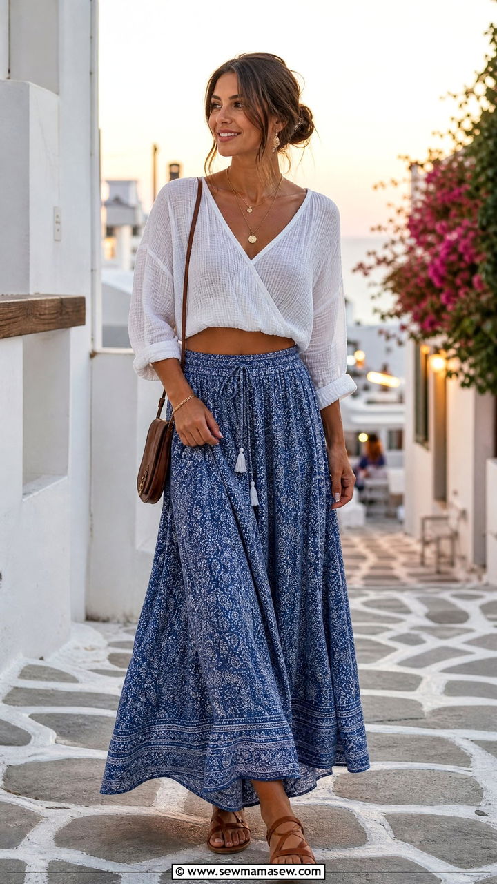 Long Sleeve Crop Top And Maxi Skirt Outfit - 20 summer crop top and maxi skirt outfit ideas