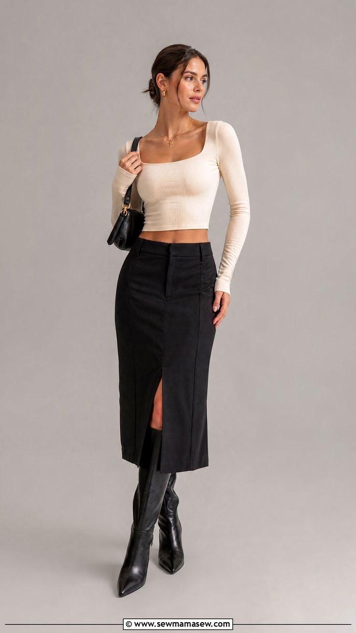 Long Sleeve Crop Top With Mini Skirt - 20 crop top outfits for a photoshoot