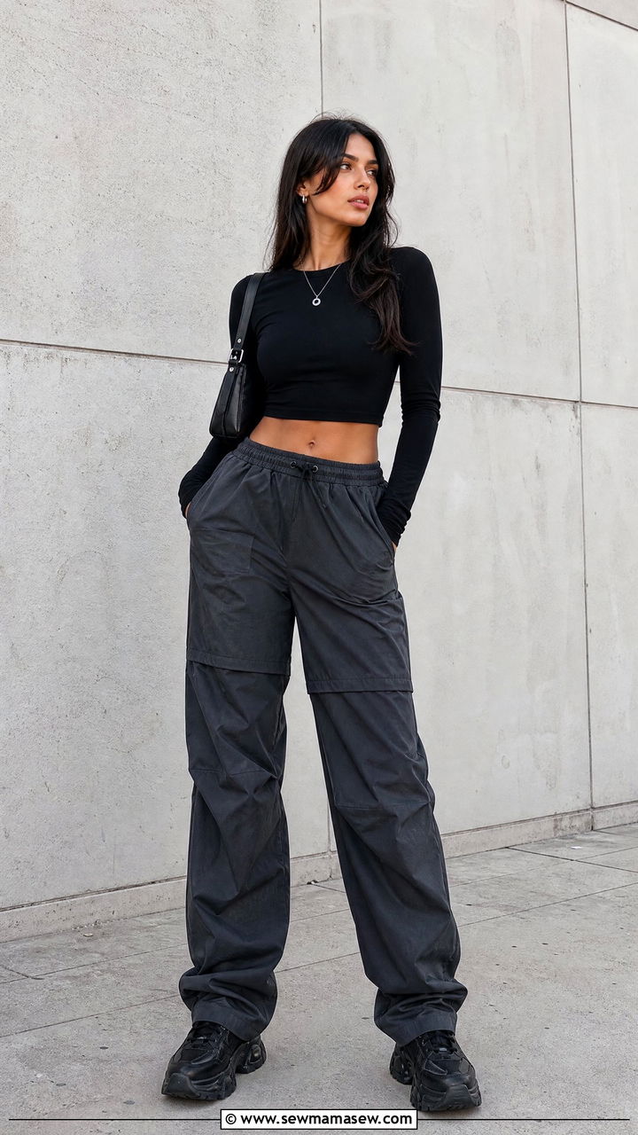 Long Sleeve Crop Top With Parachute Pants Outfit - 20 crop top with parachute pants outfit ideas