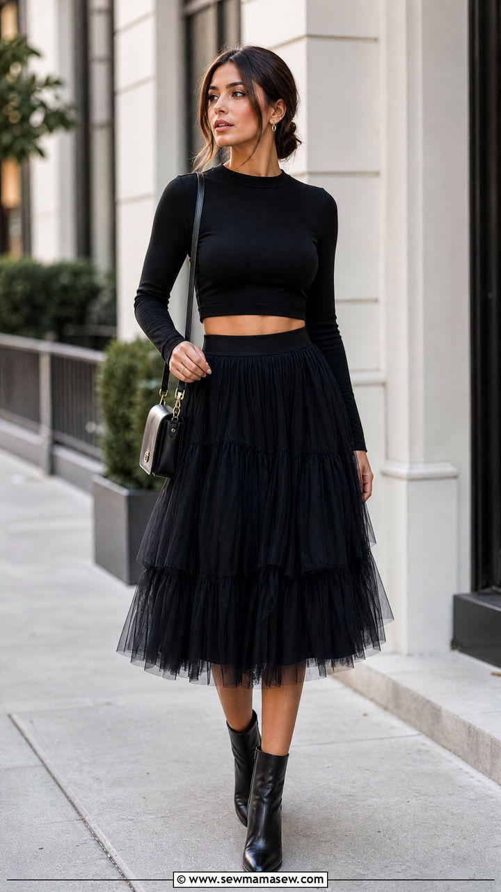 Long Sleeve Crop Top With Tulle Skirt Outfit - 20 crop top with tulle skirt outfit ideas