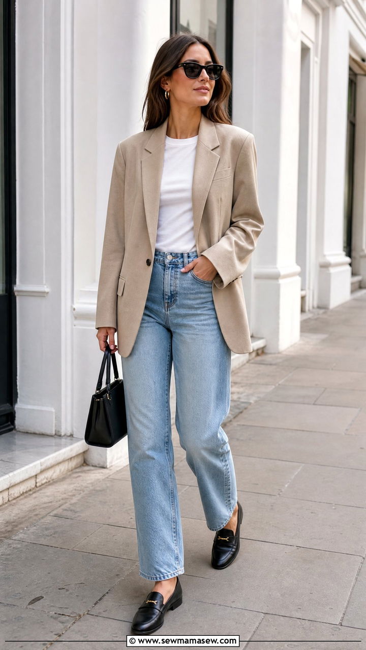 Long Sleeve Top With Blazer And Jeans - 20 long sleeve top outfit ideas
