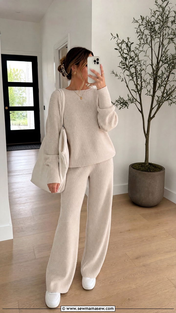 Long Sleeve Top With Matching Knit Pants - 20 long sleeve top outfit ideas