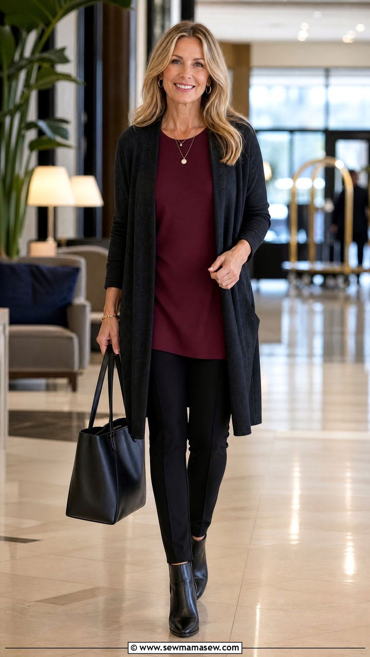 Long Tunic Top With Ponte Pants - 20 tunic top outfit ideas