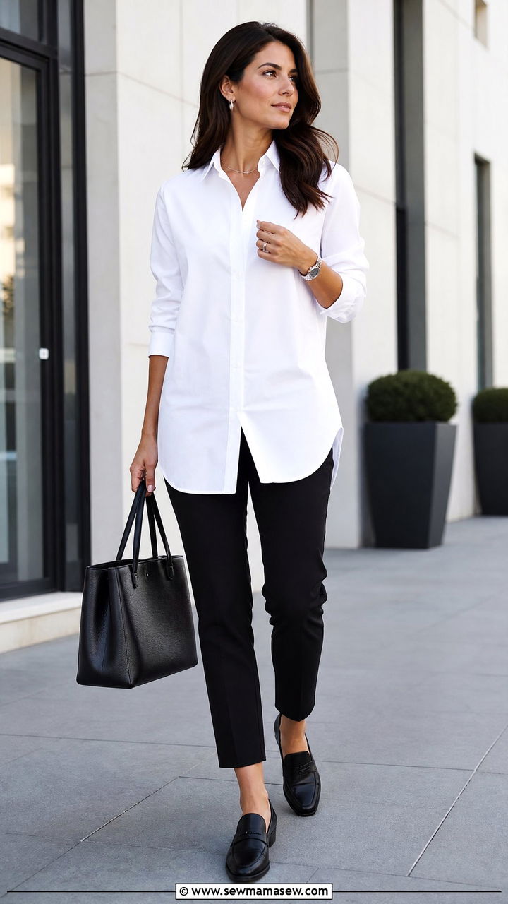 Longline Shirt With Black Pants Outfit - 20 longline top outfit ideas