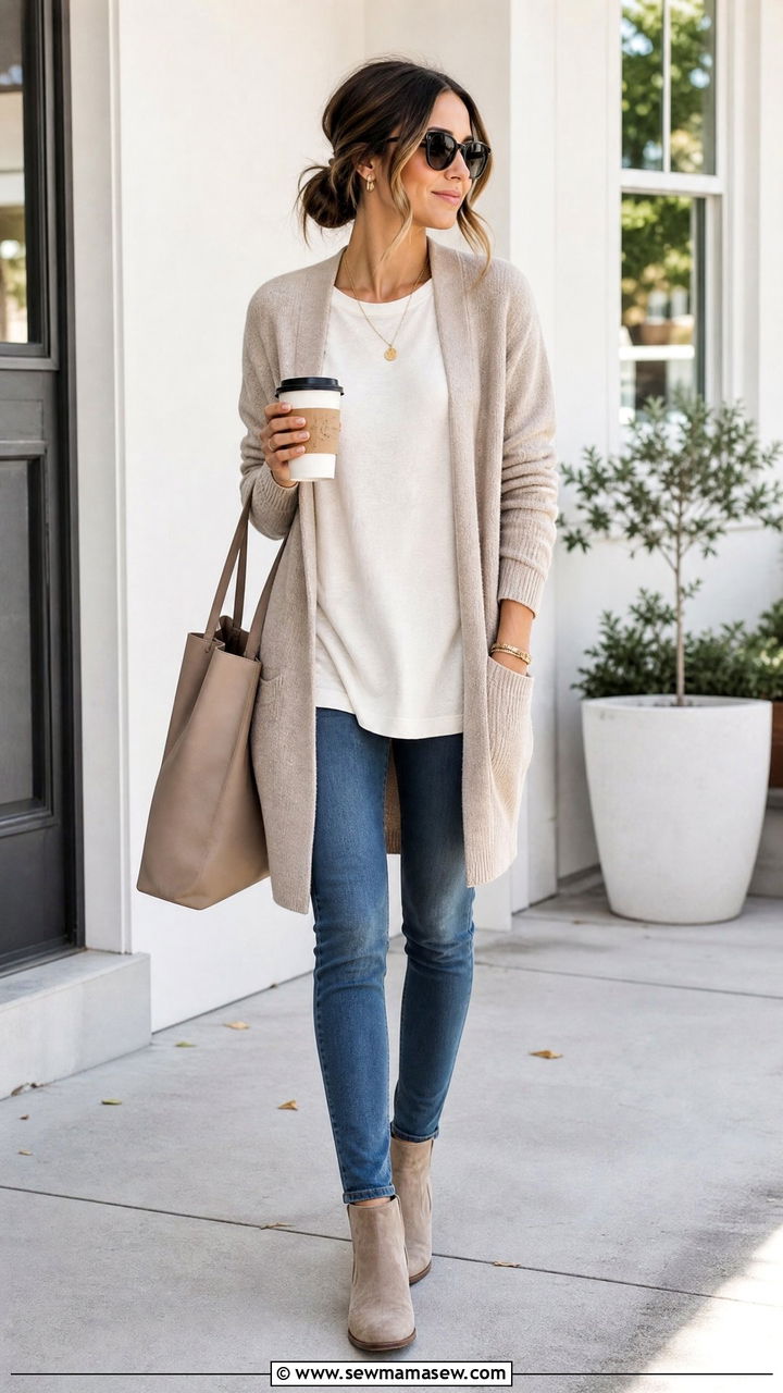 Longline T Shirt With Cardigan - 20 longline t shirt outfit ideas