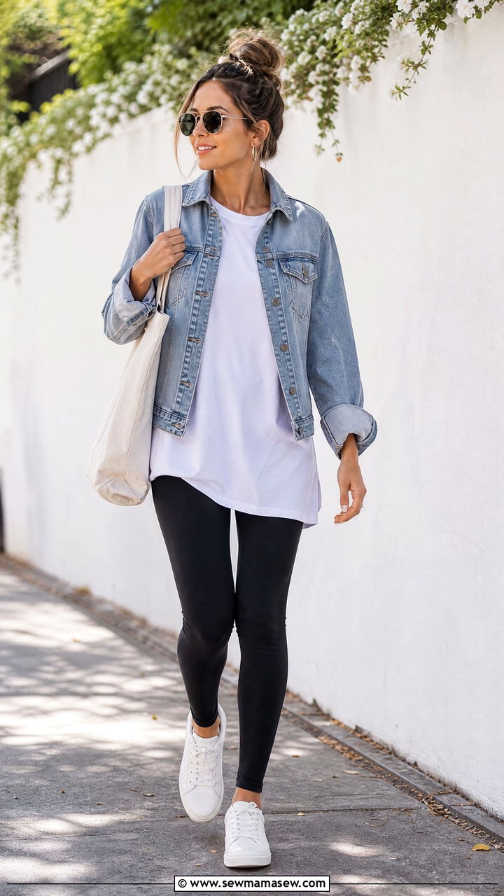 Longline T Shirt With Denim Jacket - 20 longline t shirt outfit ideas