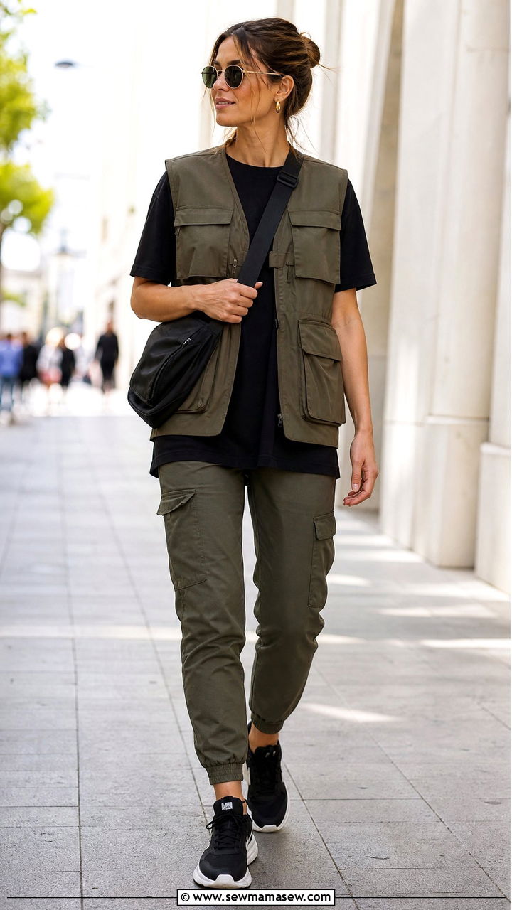 Longline T Shirt With Utility Vest - 20 longline t shirt outfit ideas