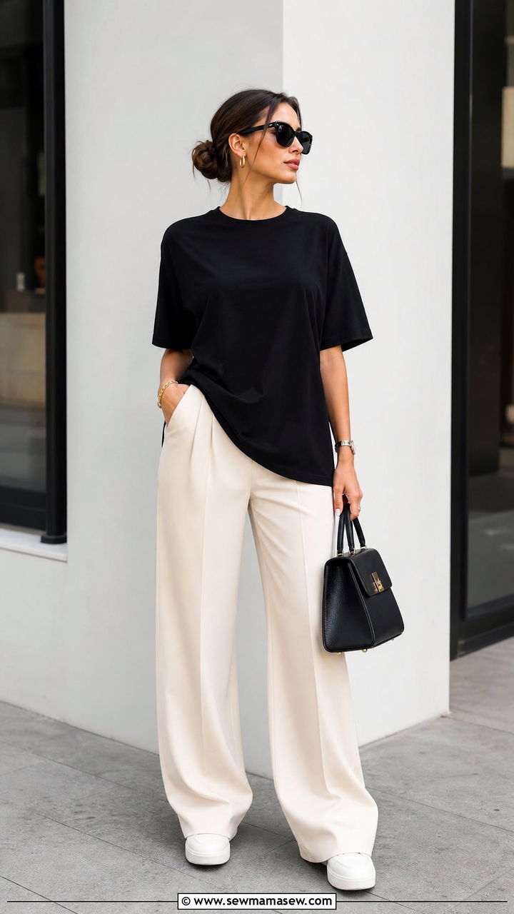 Longline T Shirt With Wide Leg Pants - 20 longline t shirt outfit ideas