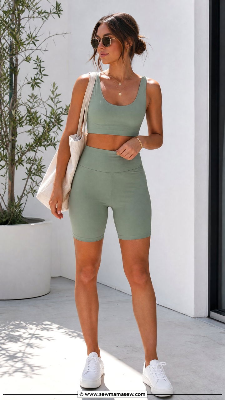 Matching Crop Top And Biker Shorts Set - 20 summer crop top outfit ideas with biker shorts