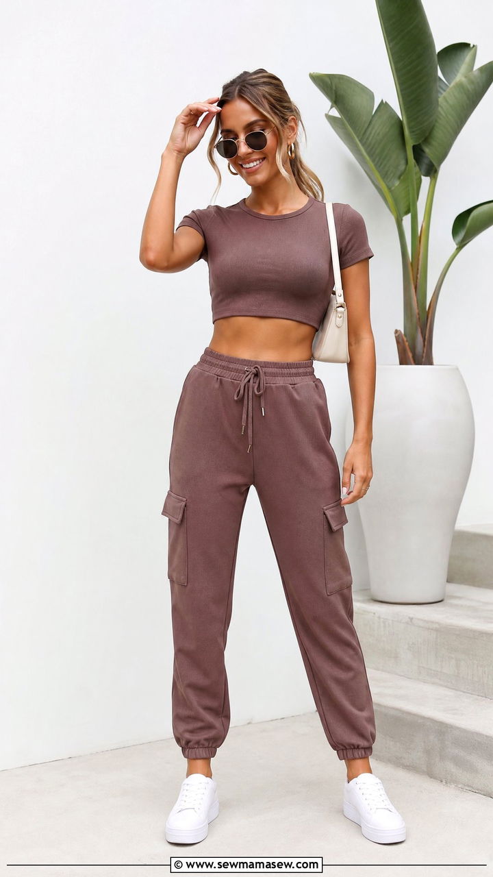 Matching Crop Top And Cargo Joggers Set - 20 crop top with cargo joggers outfit ideas