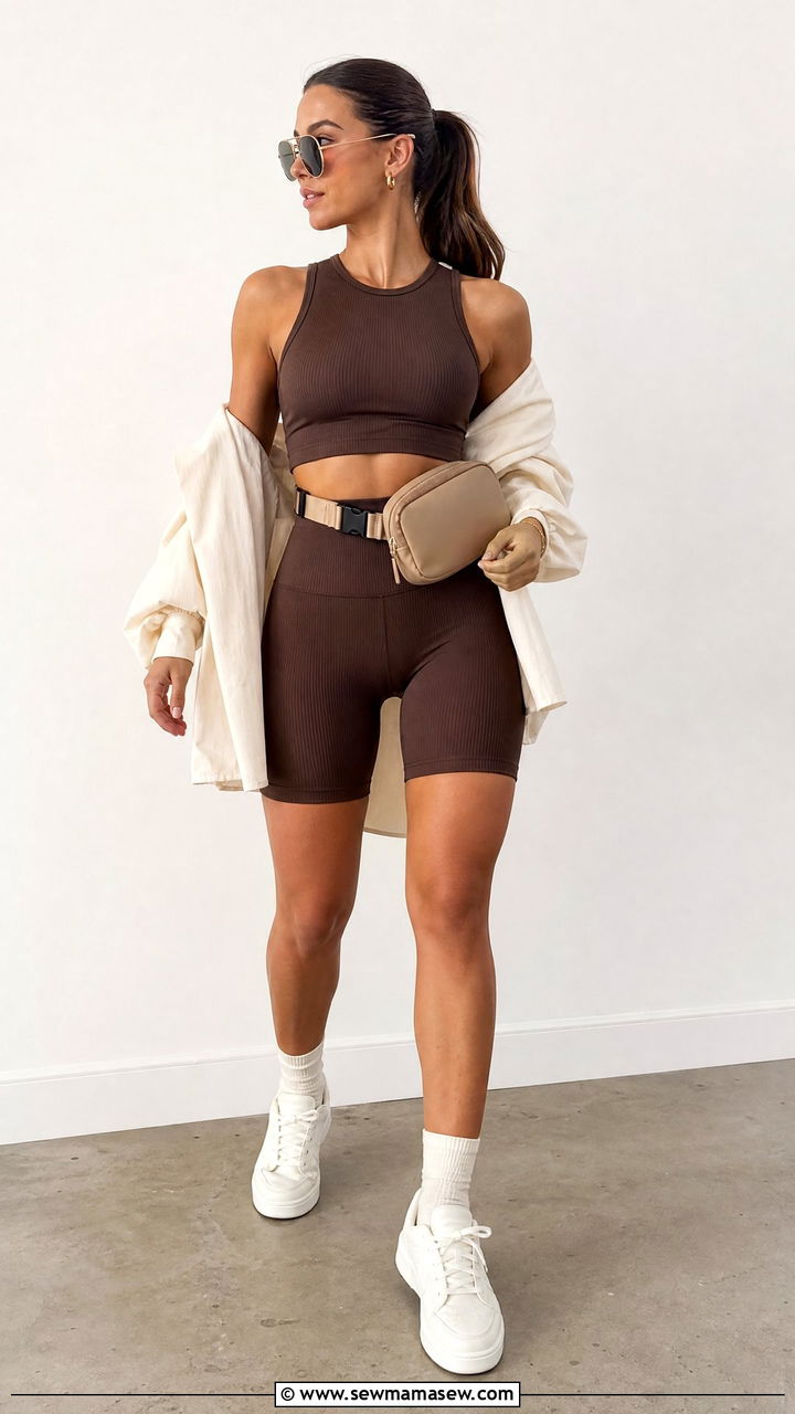 Matching Crop Top And Cycling Shorts Set Outfit - 20 crop top with cycling shorts outfit ideas