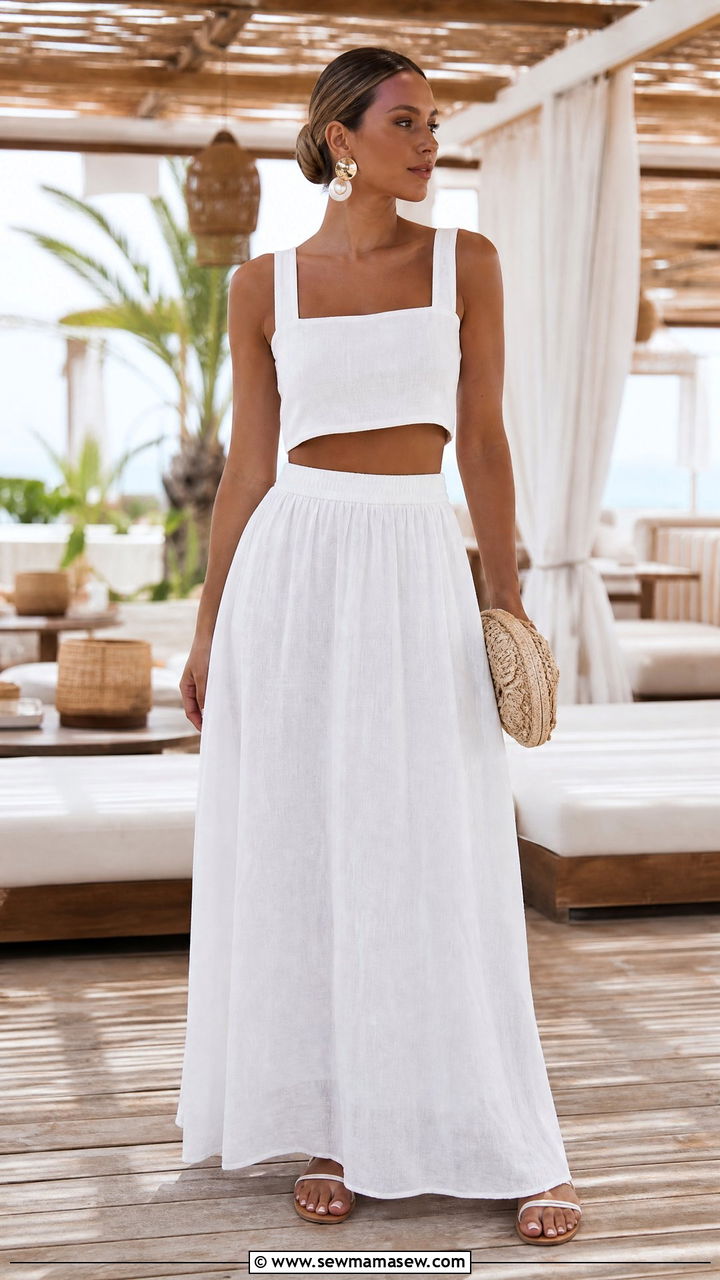 Matching Crop Top And Maxi Skirt Set - 20 summer crop top outfit ideas for the beach club