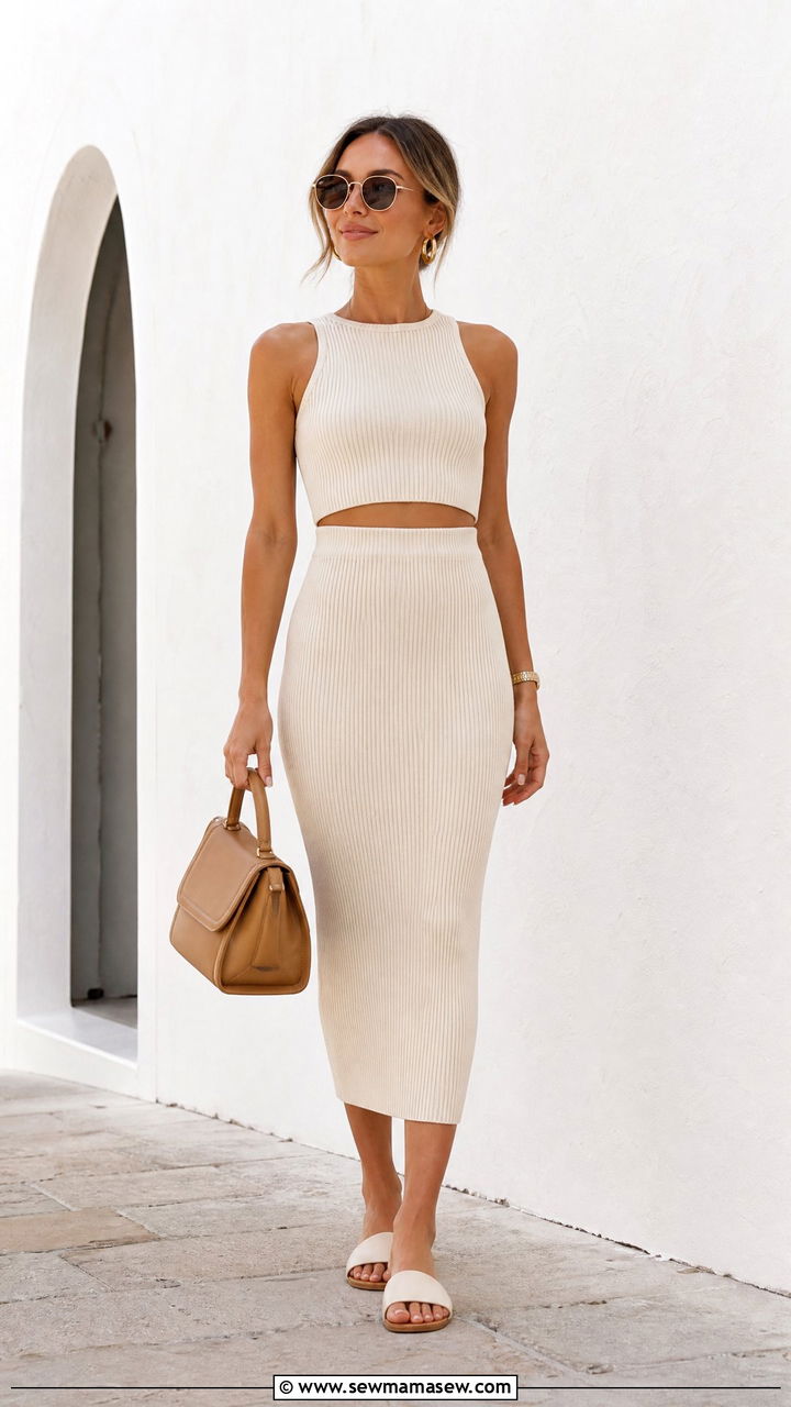 Matching Crop Top And Midi Skirt Set - 20 crop top with midi skirt outfit ideas