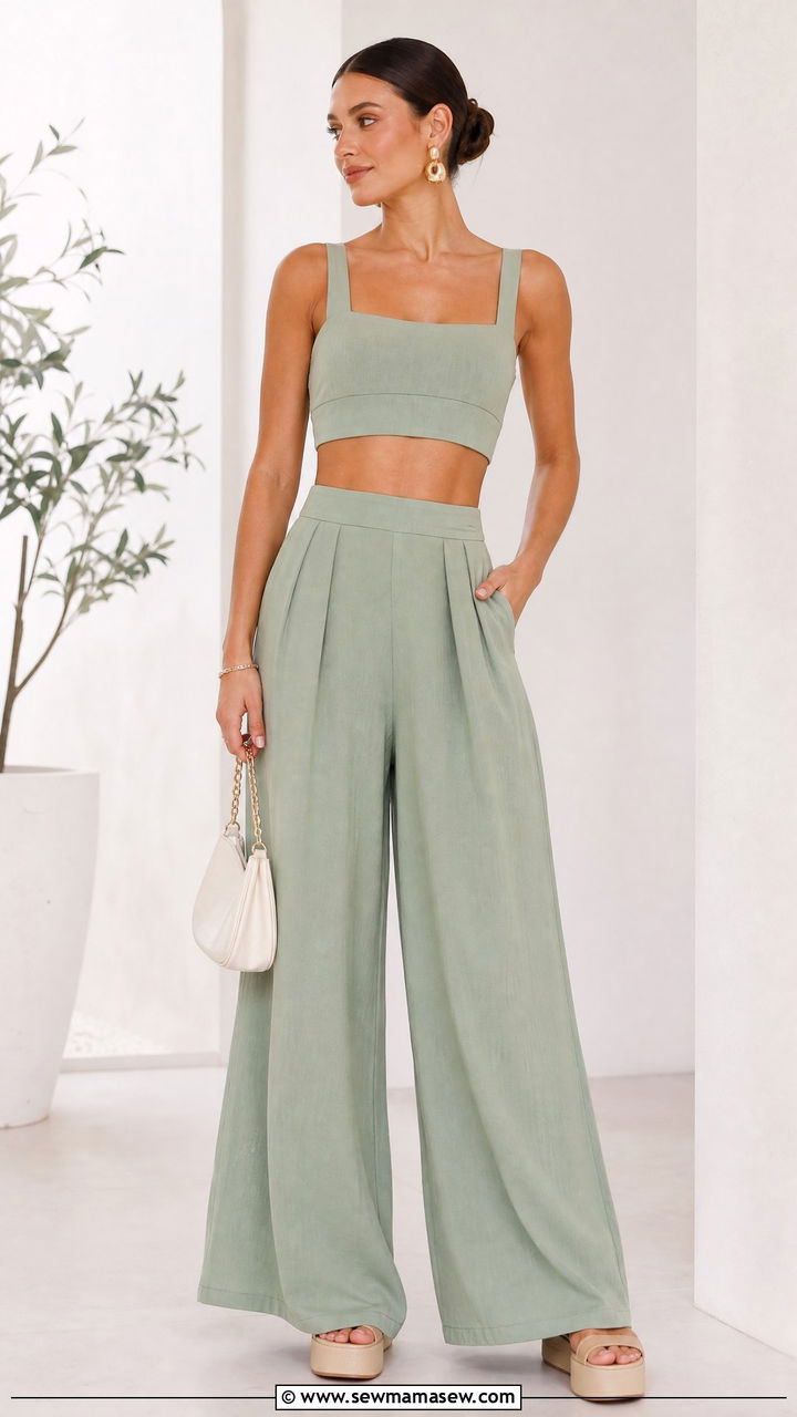 Matching Crop Top And Palazzo Pants Set - 20 crop top with palazzo pants