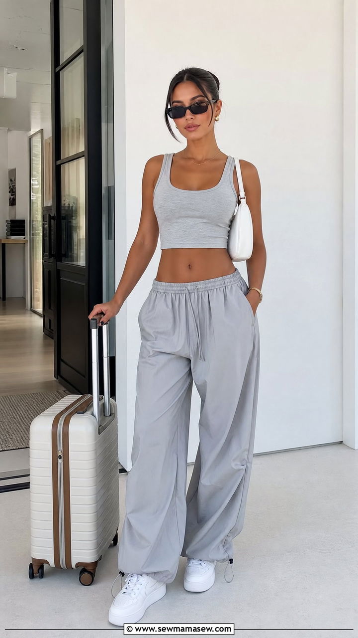 Matching Crop Top And Parachute Pants Set Outfit - 20 crop top with parachute pants outfit ideas