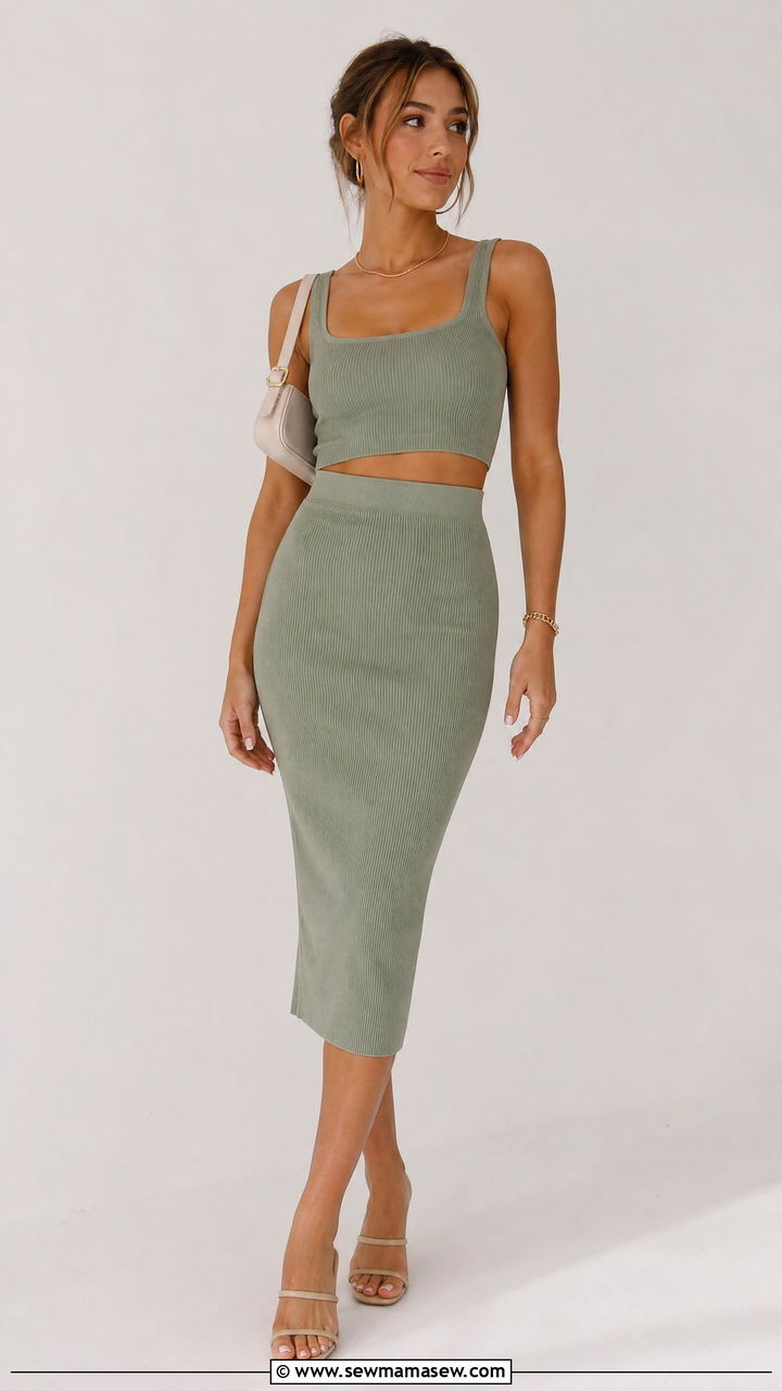 Matching Crop Top And Pencil Skirt Set Outfit - 20 crop top with pencil skirt outfit ideas