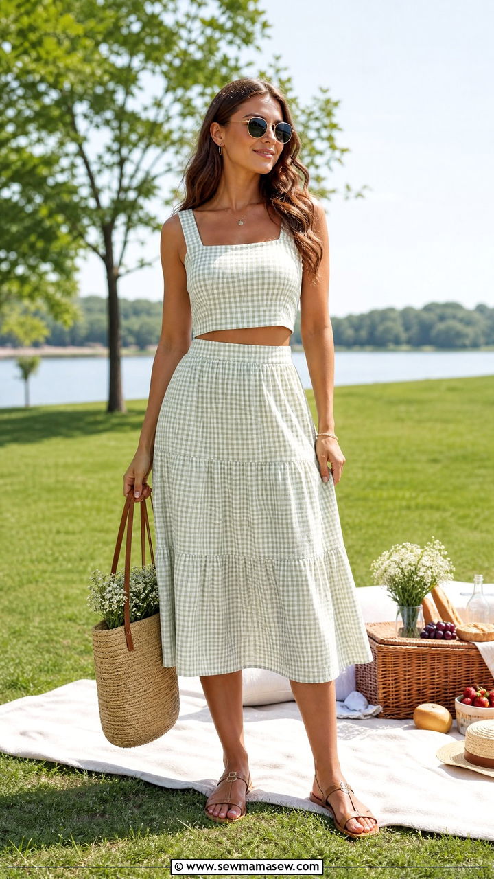 Matching Crop Top And Skirt Picnic Outfit - 20 summer crop top outfit ideas for a picnic