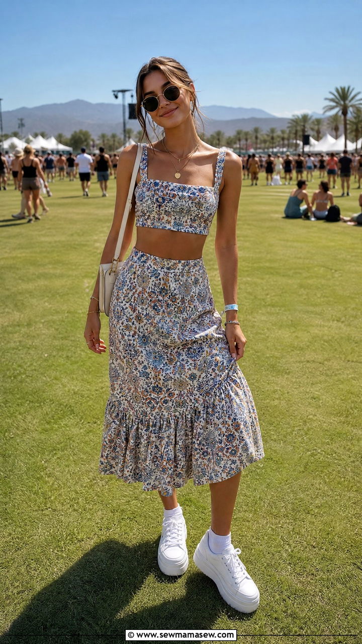 Matching Crop Top And Skirt Set - 20 summer crop top outfit ideas for a music festival