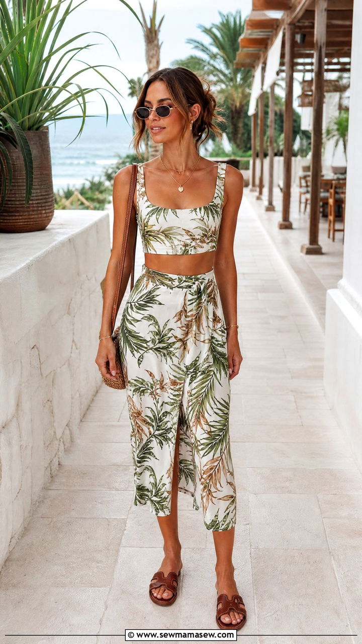 Matching Crop Top And Skirt Set - 20 crop top outfit ideas for vacation