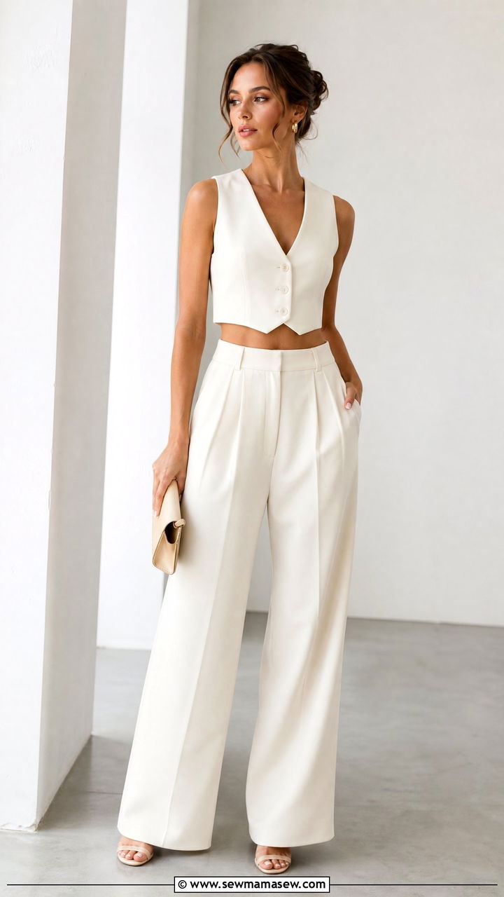 Matching Crop Top And Tailored Trousers Set - 20 crop top with tailored trousers outfit ideas