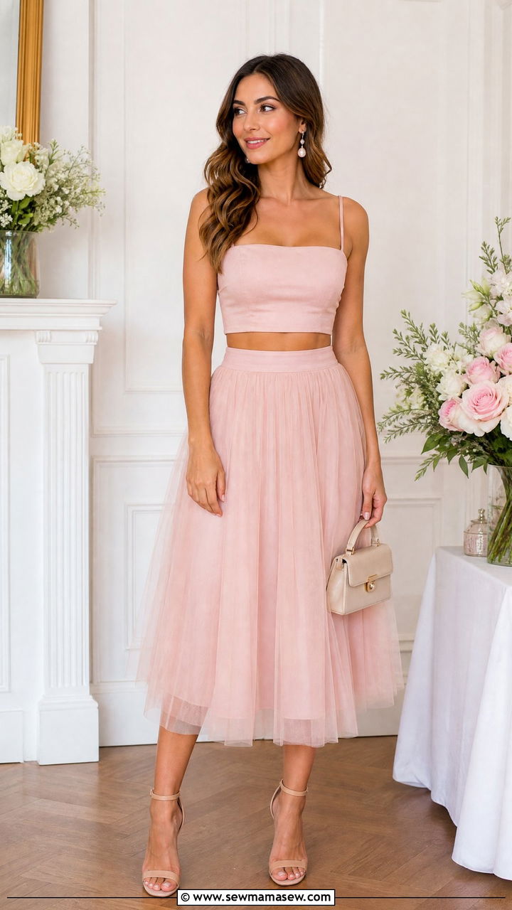 Matching Crop Top With Tulle Skirt Set Outfit - 20 crop top with tulle skirt outfit ideas