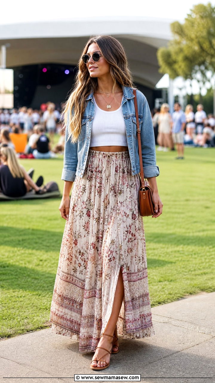 Maxi Skirt And Crop Top Concert Outfit - 20 crop top concert outfit ideas