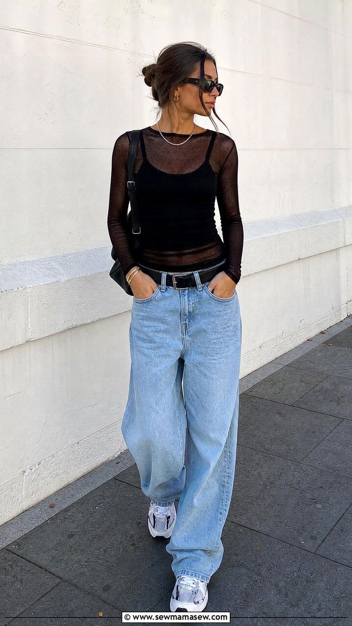 Mesh Top Outfit With Baggy Jeans - 20 mesh top outfit ideas